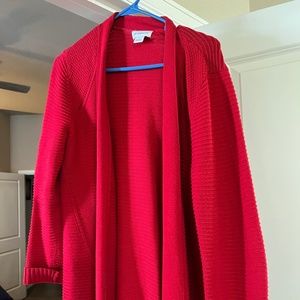 Red cardigan